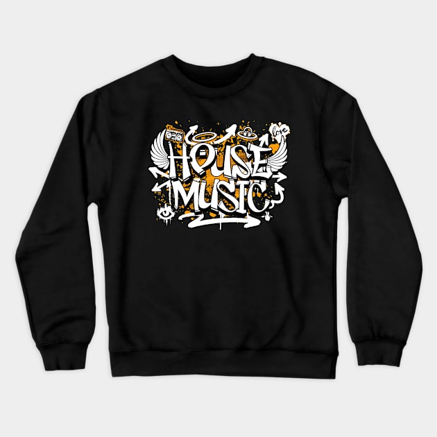 HOUSE MUSIC  - Graffiti Steez (white/orange) Crewneck Sweatshirt by DISCOTHREADZ 